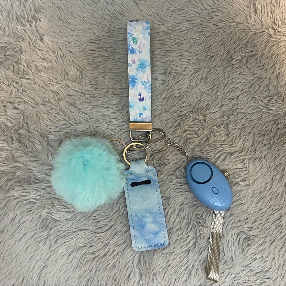 Handmade Faux Leather Blue Floral Safety Keychain Set